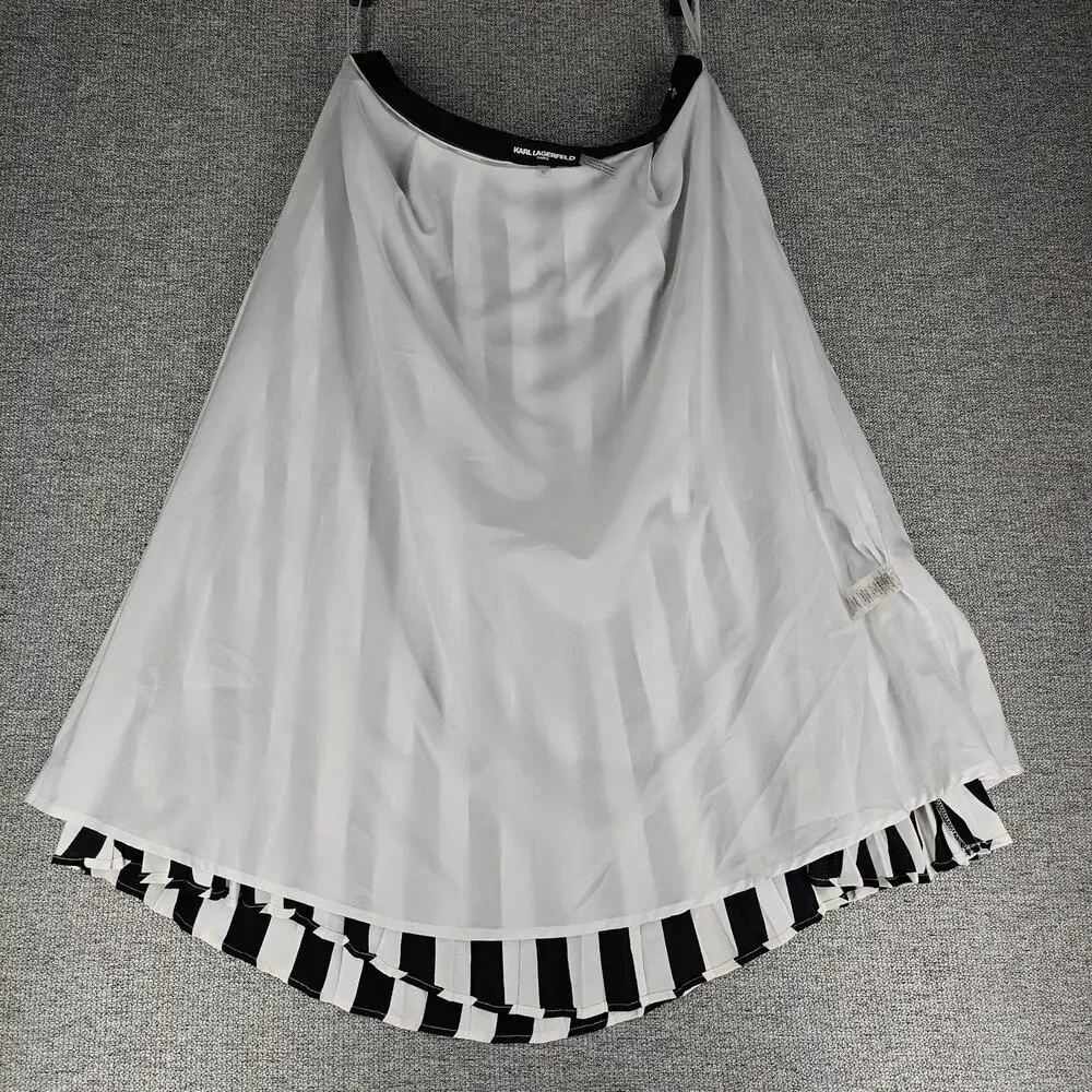 KARL LAGERFELD PARIS WOMEN'S STRIPED WHITE / BLACK PLEATED MIDI SKIRT SIZE 10